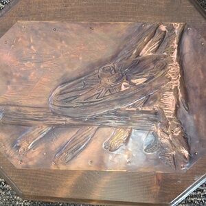 Vintage Copper 3D Homemade Octagonal Western Cow Skull Fenceline Wooden Wall Art